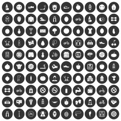 100 fitness icons set black circle