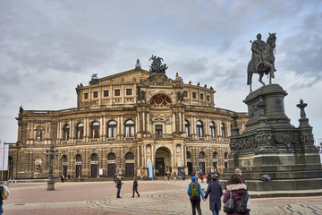 Fototapeta na wymiar Semperoper with Statue of King John in Dresden, Saxony in Germany