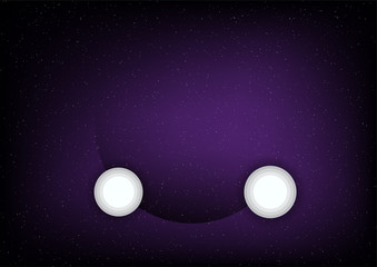 Flat moon on purple space background with star. Abstract science template.
