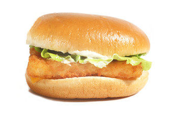 sandwich with fish on a white background