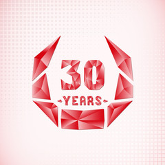 30 years anniversary design template. Low poly design. 