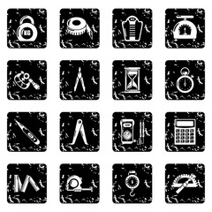 Measure precision icons set grunge vector
