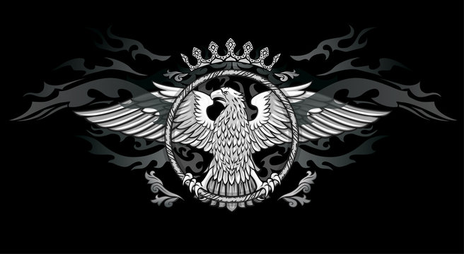 Spread winged eagle in ring dark insignia