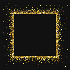 Gold glitter. Square abstract border with gold glitter on black background. Captivating Vector illustration.
