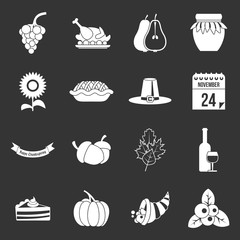 Thanksgiving icons set grey vector