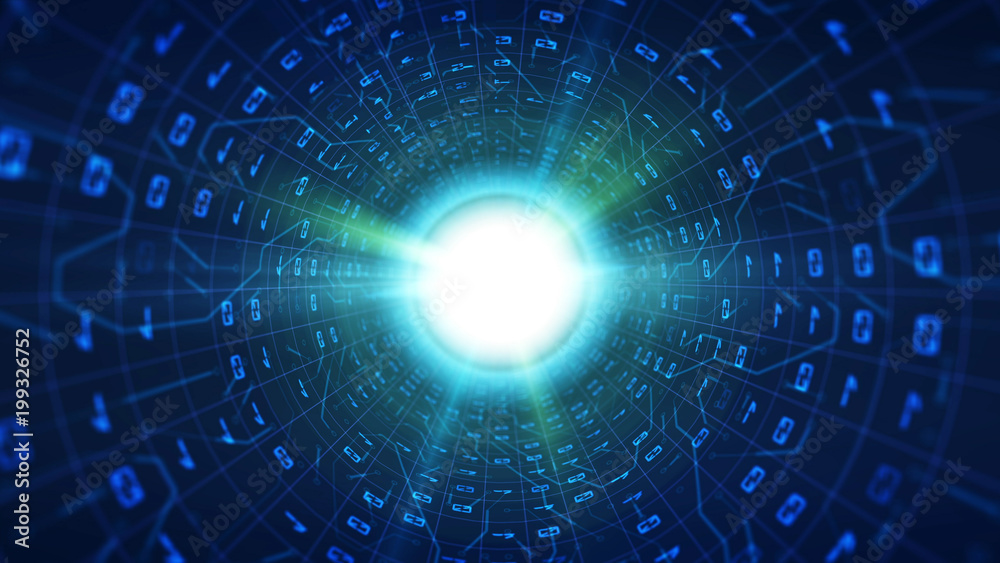Poster blue binary pipe with rectangular symbols