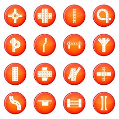 Road parts constructor icons set red vector