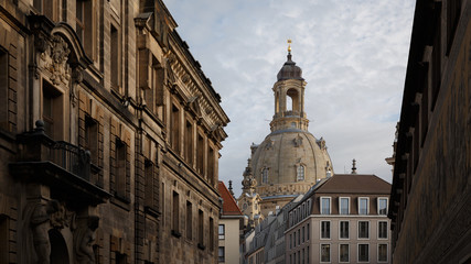 Dresden Street View with Church of Our Lady and Historical Buildings