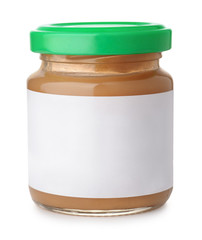 Jar of fruit puree with blank label