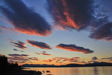 Lake Femunden, Norway, sunset and sunrice, Femundsmark N.P., 