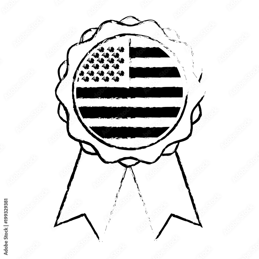 Wall mural rosette ribbon american flag emblem vector illustration sketch