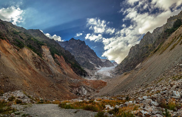 Fototapeta na wymiar Beautiful mountain landscape of Chaladi Glacier. Upper Svanetia. Georgia