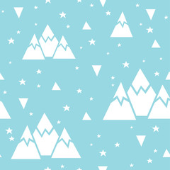 Vector seamless pattern made of mountains, stars and triangles.