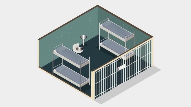 Isometric model of modern prison video. Vector jail, cartoon flat design vector animation.-stock footage