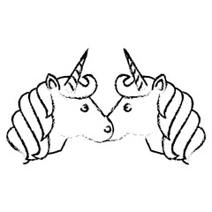 cute unicorns horned magic animal vector illustration sketch