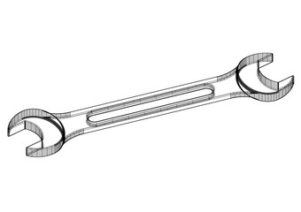 Wrench 3D blueprint - isolated