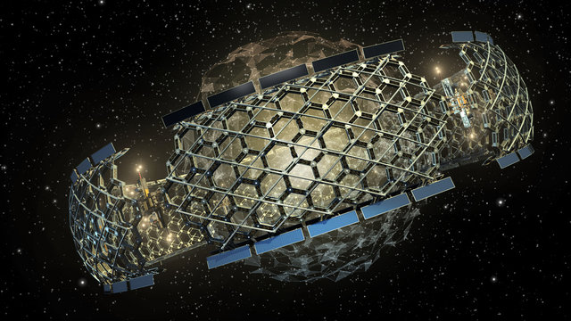 3D Illustration of an outer space honeycomb structure