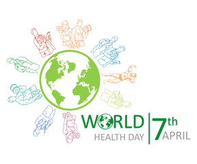 World Health Day lettering. Medical concept with earth. The logo of the World Health Day.
