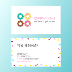 Vector sweet business card donut cafe, shop or bakery.