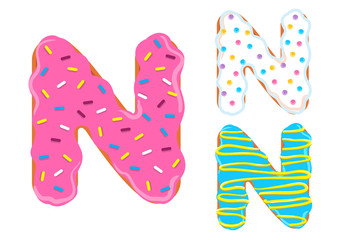 Donut font vector. Letter N