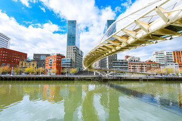 modern skyline at bilbao riverbank, spain