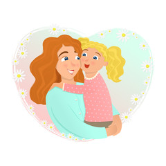 Mother and daughter hugging. Vector illustration.