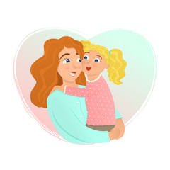Mother and daughter hugging. Vector illustration.