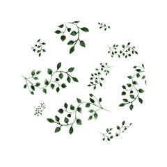 Watercolor hand painted green floral frame circle for crockery, banner, wedding, greeting card.