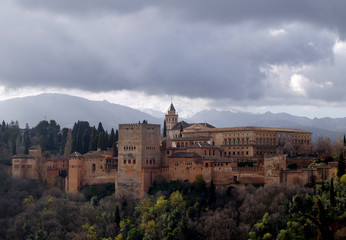 Fototapeta na wymiar Alhambra of Granada, Spain, a cloudy day