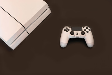 white game console and control panel, video games