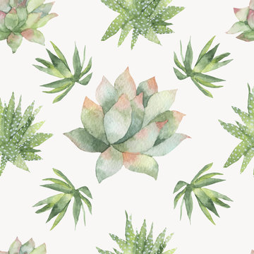 Watercolor pattern with cactus and flower