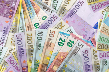 Different euro banknotes used as background, close up