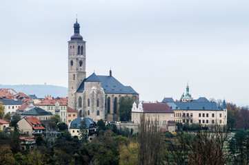 View of Saint James cathedral and old town in Kutna Hora, Bohemia, Czech Republic, Autumn lanscape