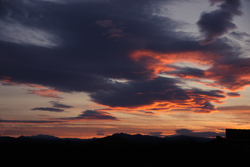 Sunset above Ridge mountains panoramaic landscape . Sunrise over nature background. Lovcen, Montenegro