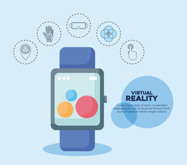 smartwatch and virtual reality related icons over blue background, colorful design. vector illustration