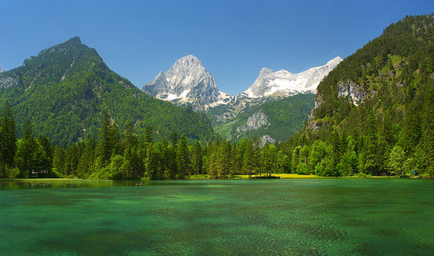 A mountain lake with peaks on background, Totes Gebirge, Austria