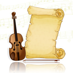 Parchment with violin over musical background