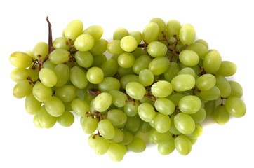 Fresh green grapes isolated on white background, bunch of grapes. Vegetarian Concept, Organic Vitamins. Organic and Benefit Fruit.	