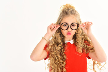 Obraz premium Portrait of beautiful happy little girl, copy space