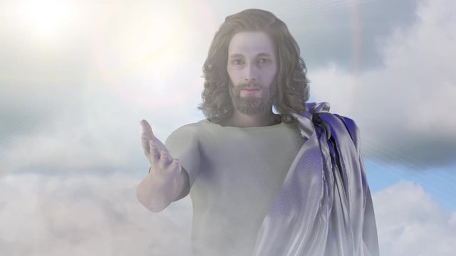 Jesus Christ holds out his hand, render 3D