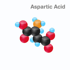 Molecule of Aspartic acid, Asp, an amino acid used in the biosynthesis of proteins