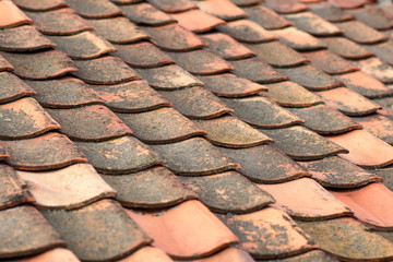 texture of an old roof tile on the house, roof decoration background