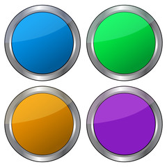 Circular, metallic, gradient icons. Icon template. Four color variations. Isolated on white