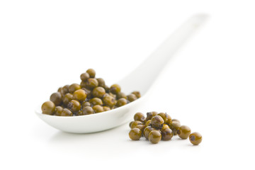 Green peppercorn in brine.