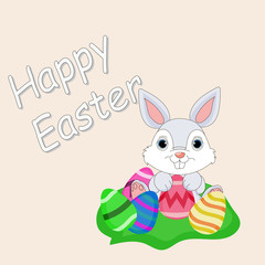 Happy Easter Day card. Rabbit with easter eggs