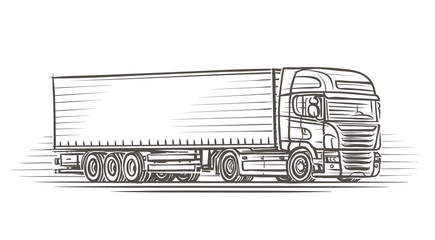 European Truck Line illustration. Vector. - obrazy, fototapety, plakaty