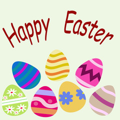 Happpy easter card with calligraphy lettering and gold eggs pattern.