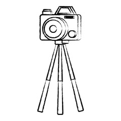 sketch of tripod with photographic camera over white background, vector illustration