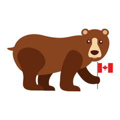 grizzly bear with canadian flagvector illustration outline
