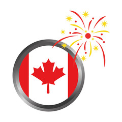 canadian flag button with fireworks vector illustration design
